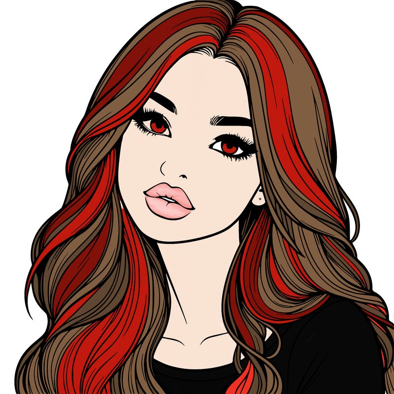 realistic girl with hair on her hair and lips