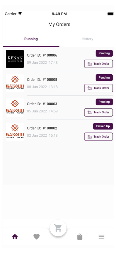 My Orders screen in Bringit Egypt app showing order status and tracking options for food and grocery deliveries.