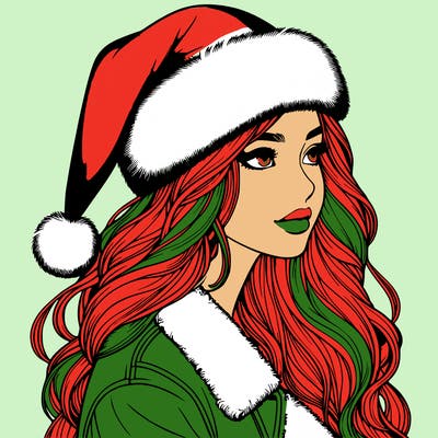 realistic girl in santa hat