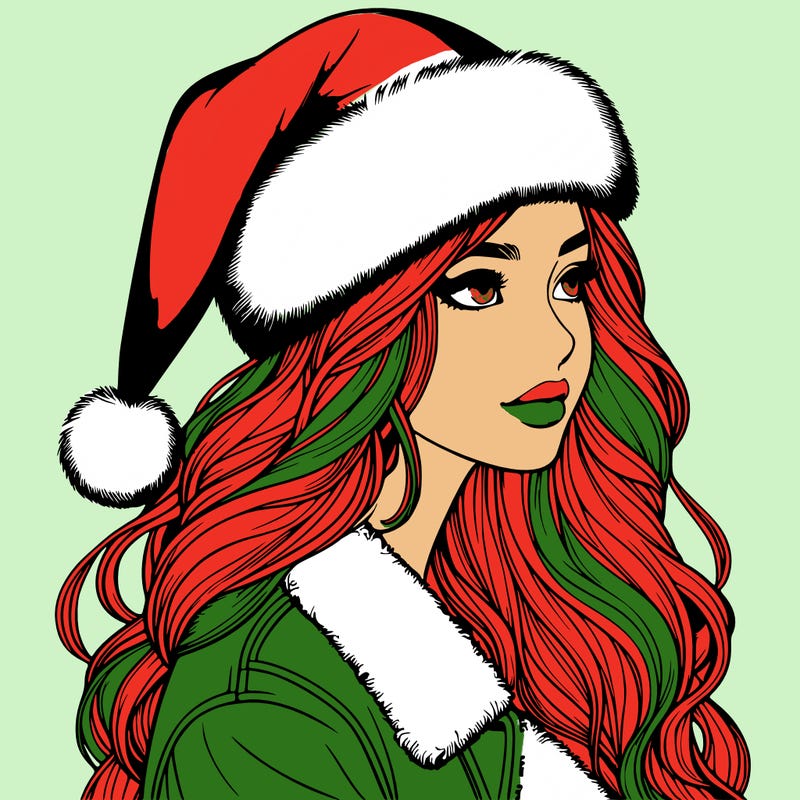 realistic girl in santa hat
