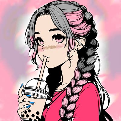 realistic girl with braided hair drinking boba