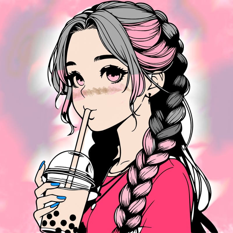 realistic girl with braided hair drinking boba