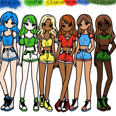 a group of girls wearing crop tops and shorts