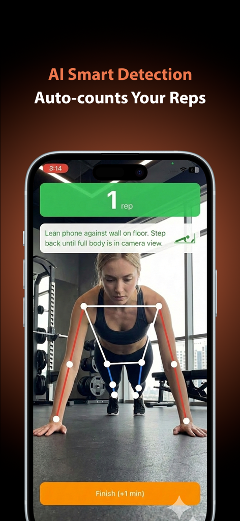 Push Up Time - Block Apps - A smartphone screen showing the AI smart detection feature auto counting push up reps.