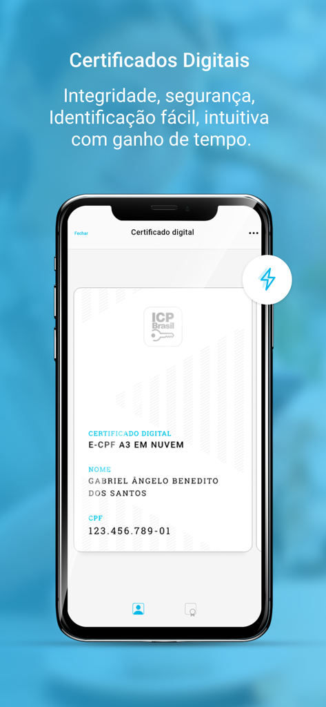 VIDaaS - A smartphone displaying the VIDaaS app with a cloud based digital certificate for secure identification