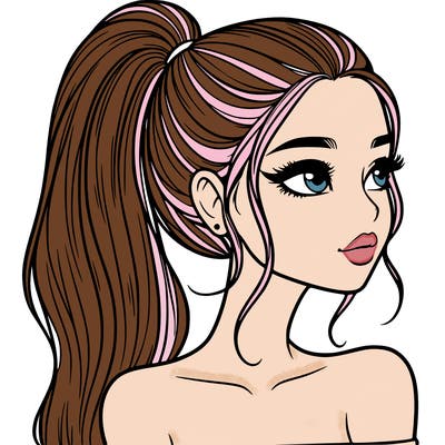 a beautiful and realistic girl with a high pony tail