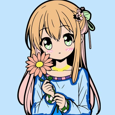 anime girl holding a flower