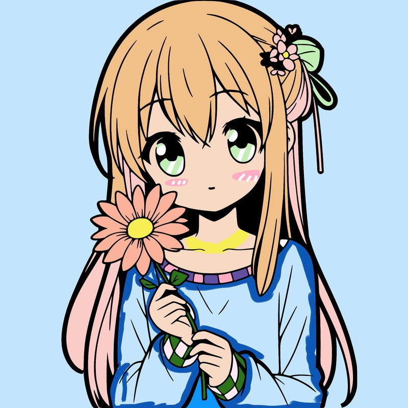 anime girl holding a flower