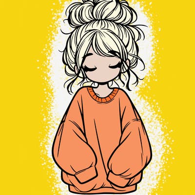 girl with baggy sweatshirt and messy bun