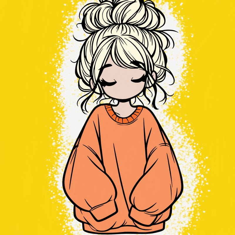 girl with baggy sweatshirt and messy bun
