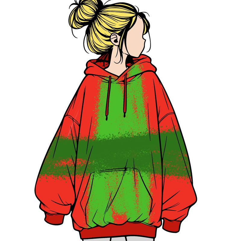 realistic girl with a oversized sweatshirt on and a bun