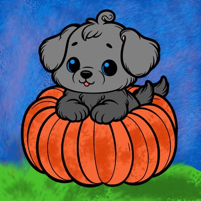cute little puppy in a pumpkin