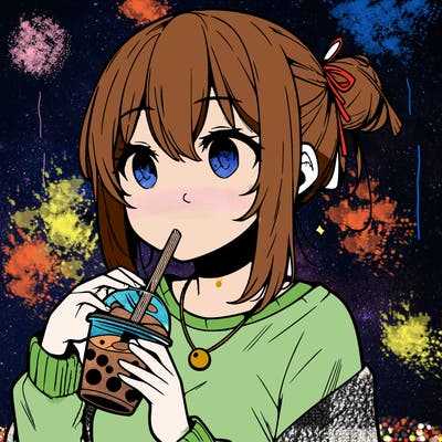 manga character drinking boba