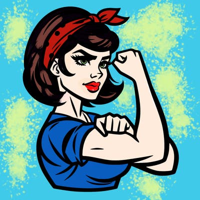 strong woman with a 60s american ad style