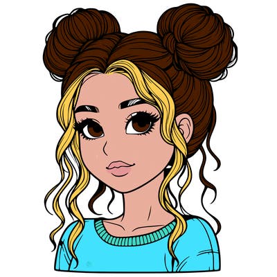 realistic girl with two buns in her hair
