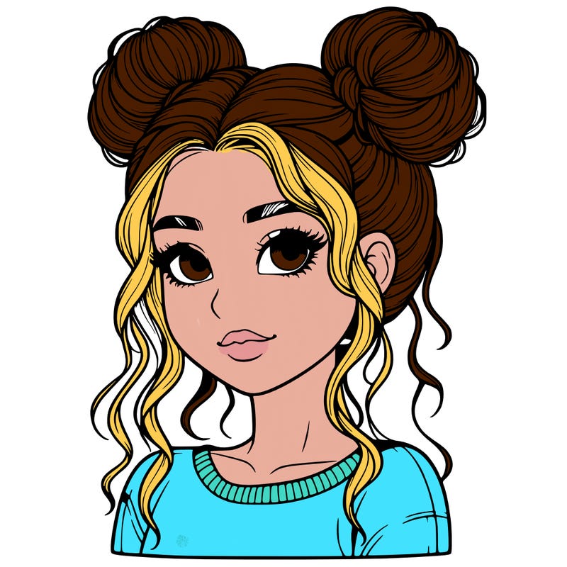 realistic girl with two buns in her hair