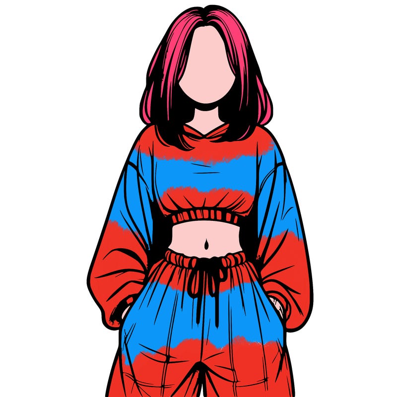 realistic girl faceless with baggy pants and a crop top