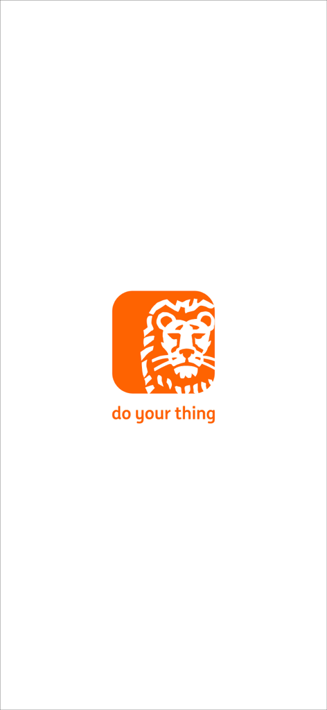 ING Mobil - ING Mobil App Splash Screen mit orangefarbenem Löwenlogo und Slogan