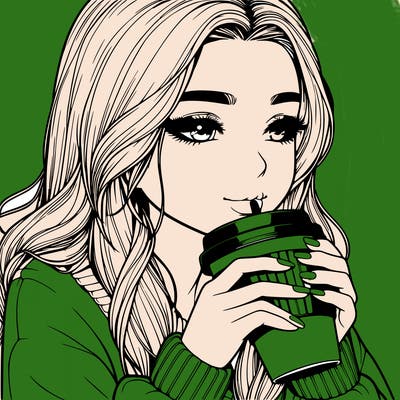 realistic girl drinking coffee