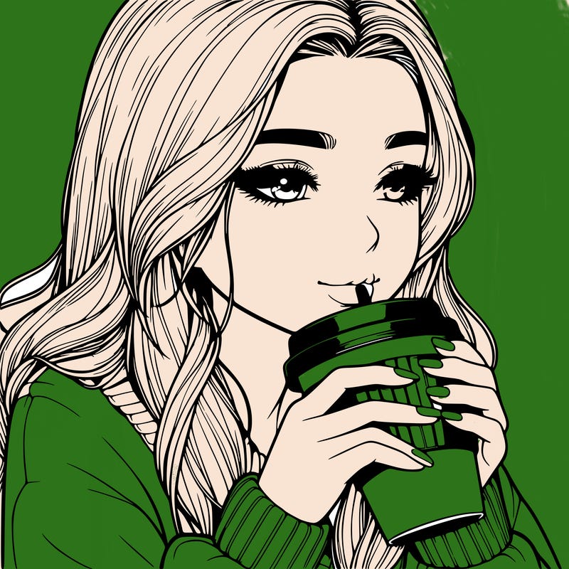 realistic girl drinking coffee