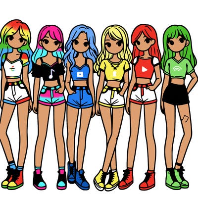 a group of girls wearing crop tops and shorts