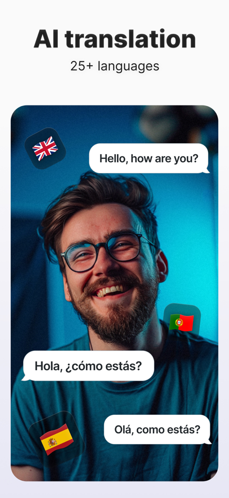Capsula AI: Video Captions App - Capsula AI app interface showing video captions translated into English Spanish and Portuguese