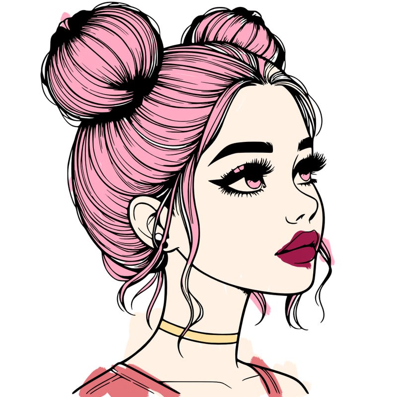 realistic girl with buns on the top of her head