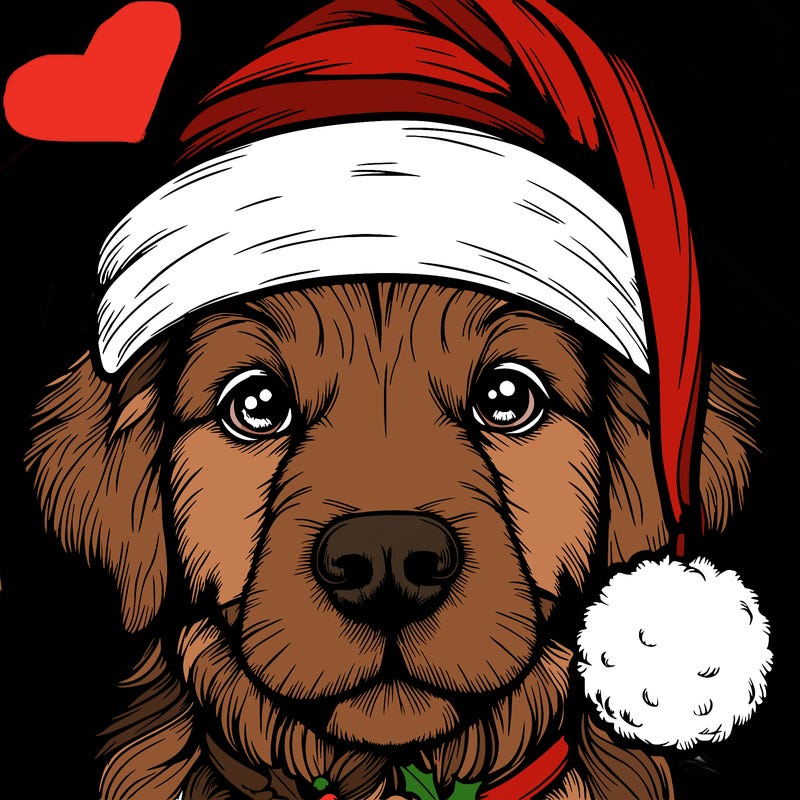 realistic dog with a christmas hat