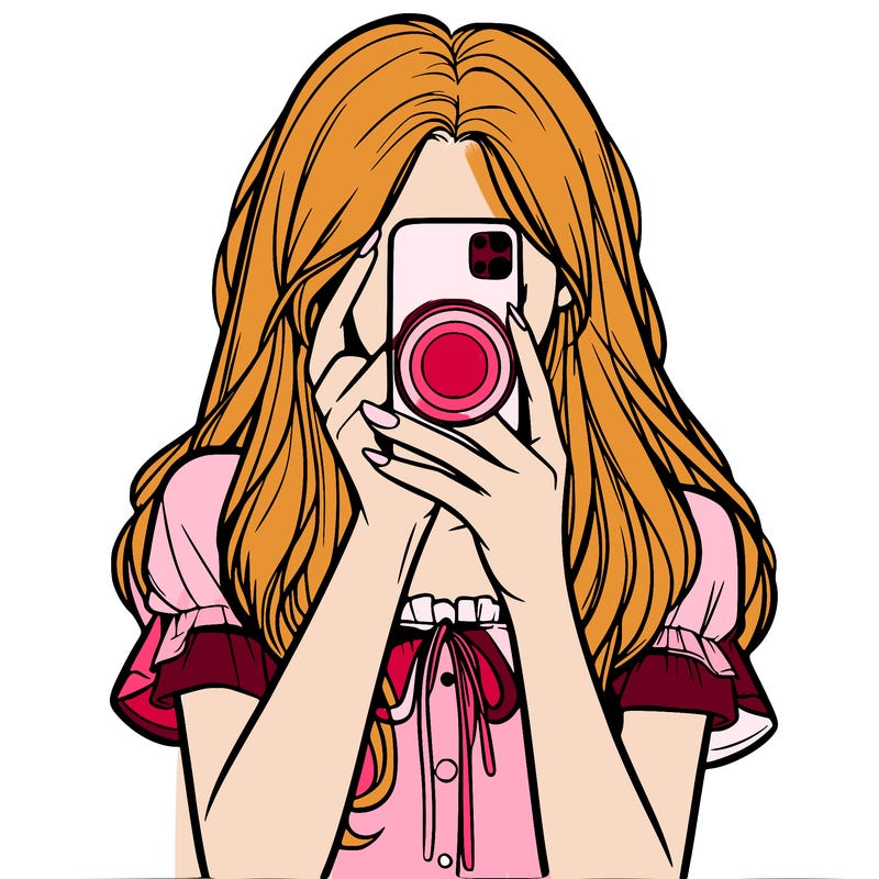 a realistic girl holding her phone taking pictures