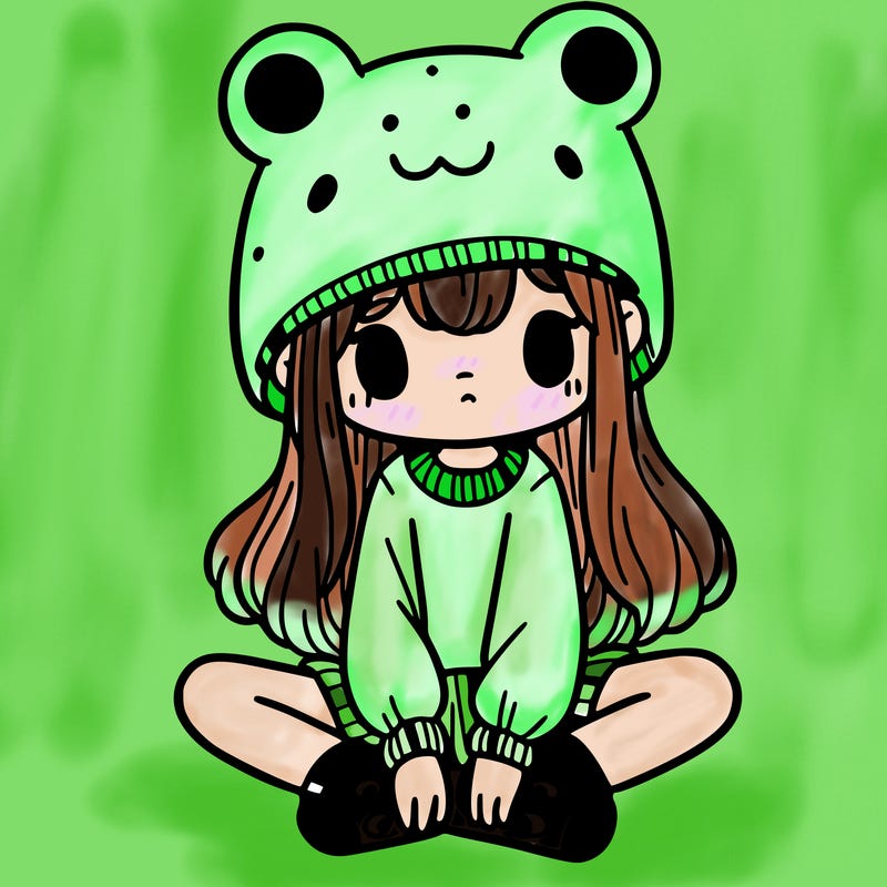 a girl wearing a frog hat and some frog socks