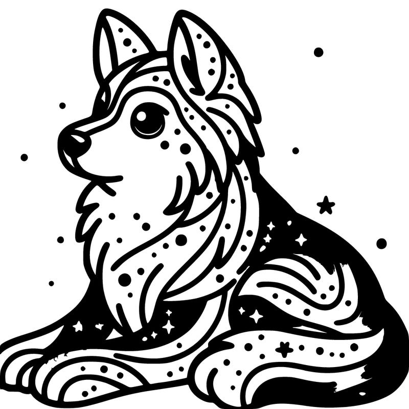 a dog with the colors of the galaxy