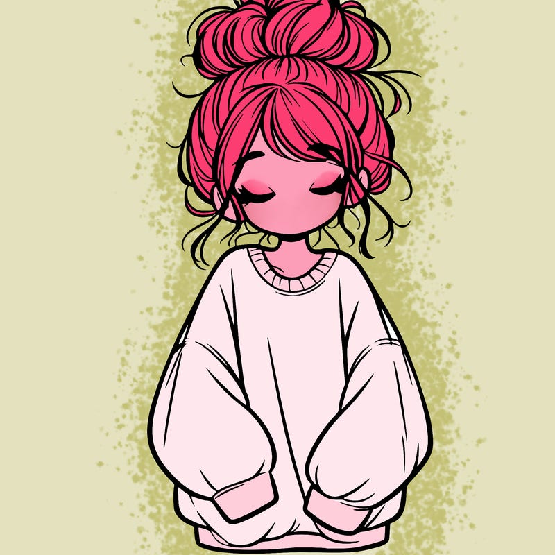 girl with baggy sweatshirt and messy bun