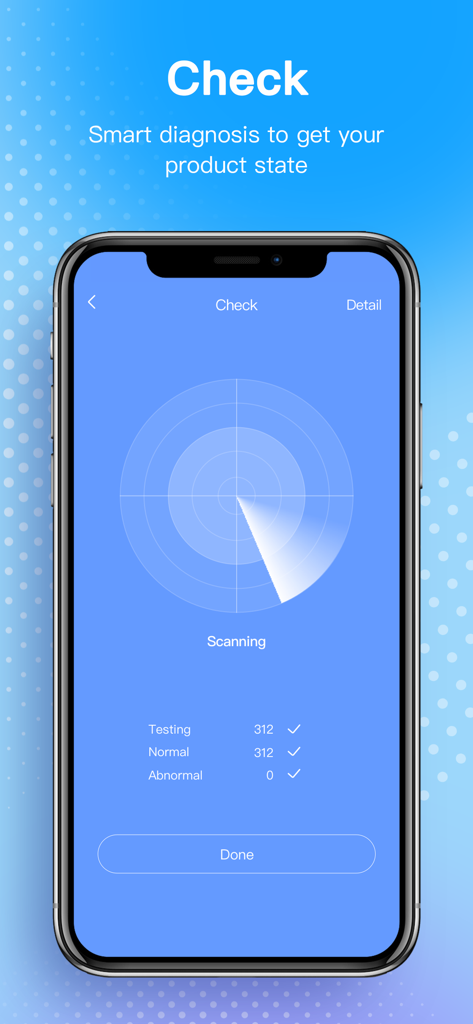 NetHome Plus - NetHome Plus app interface showing a smart diagnosis scan to check the status and health of a connected air conditioner.