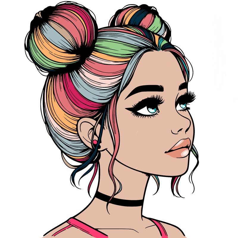 realistic girl with buns on the top of her head
