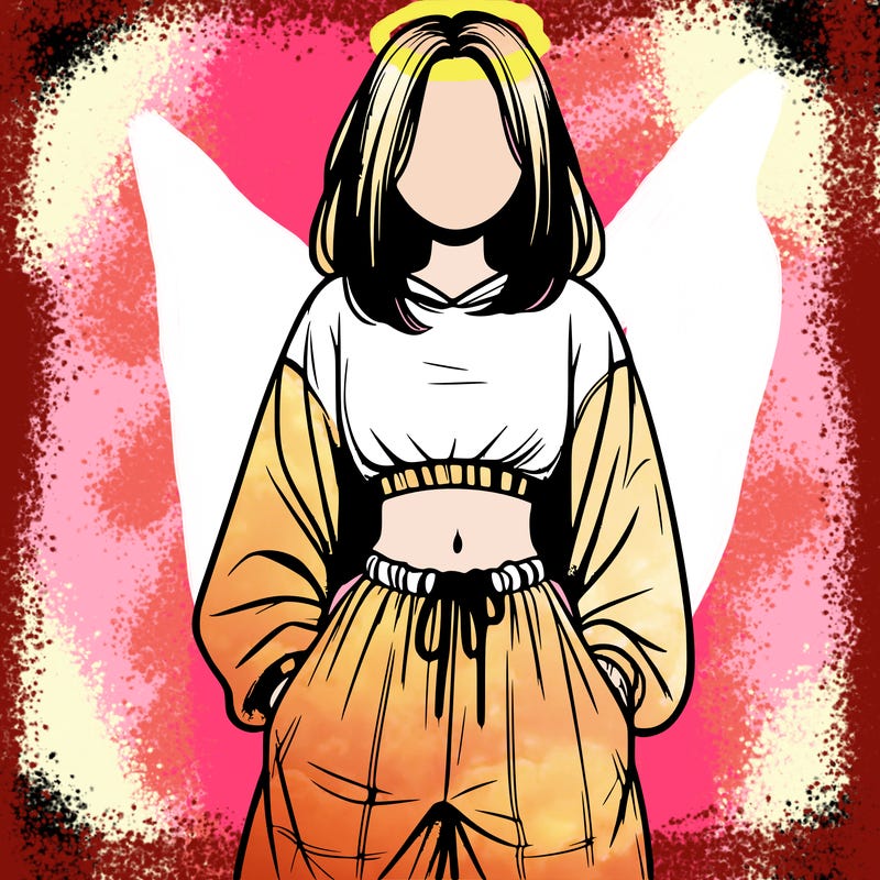 realistic girl faceless with baggy pants and a crop top