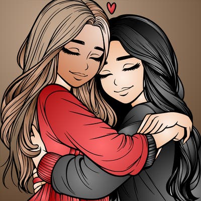 realistic girls hugging