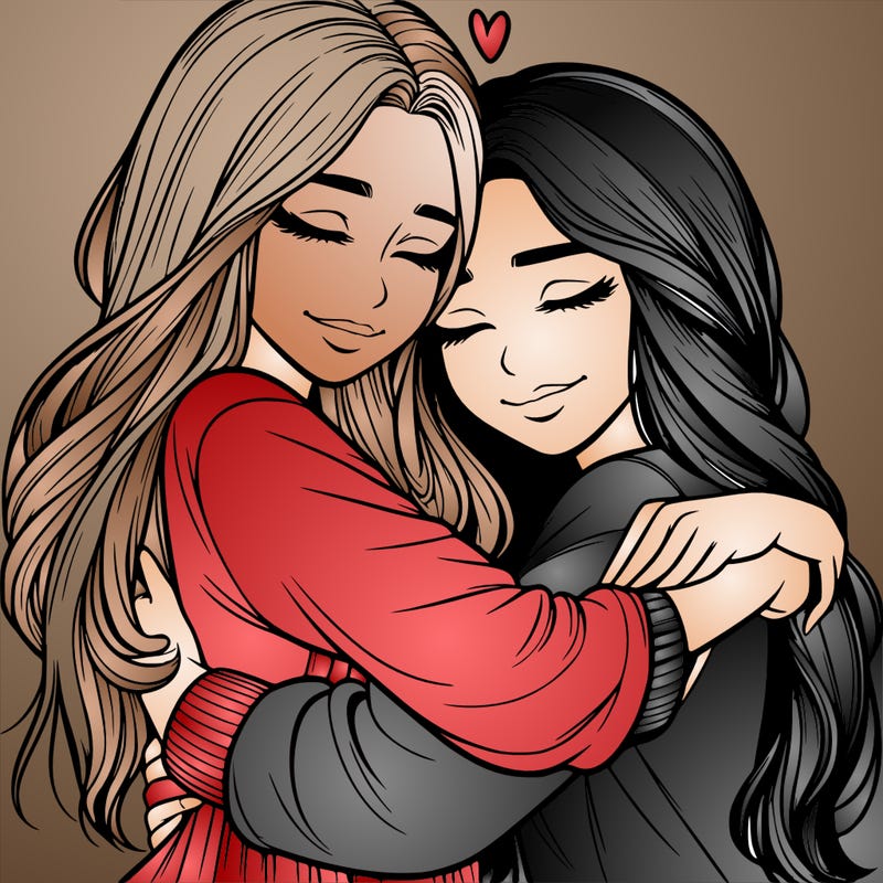 realistic girls hugging