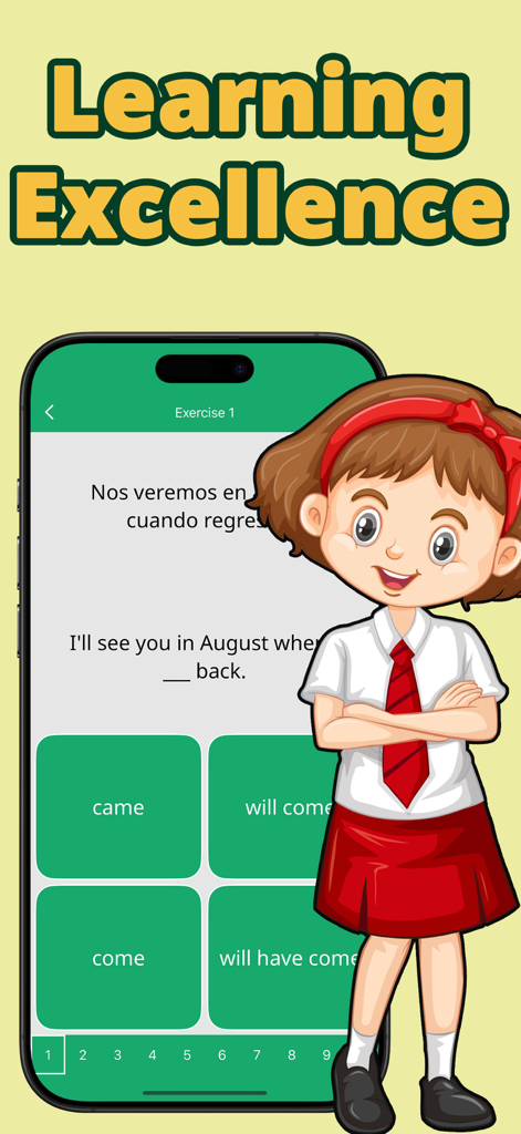 English verbs in sentences - Pantalla de aplicación móvil que muestra un ejercicio de gramática para seleccionar el tiempo verbal correcto en inglés.