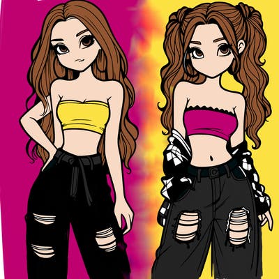 2 girls in crop tops and baggy jeans ripped