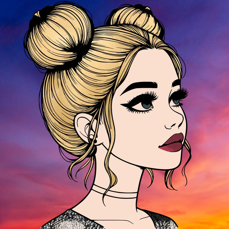 realistic girl with buns on the top of her head