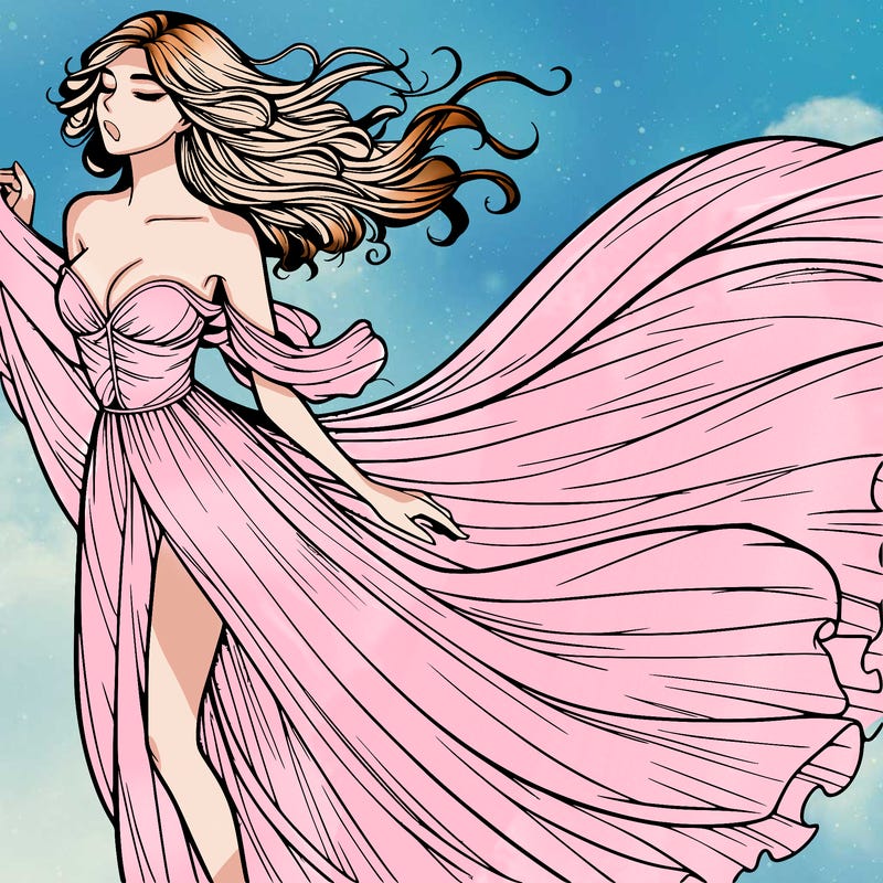 realistic woman in dress flowing the the wind