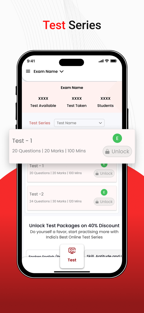 JEE Master - Marks App IIT JEE - Screenshot of the JEE Master app showing a list of available practice tests for engineering and medical exams