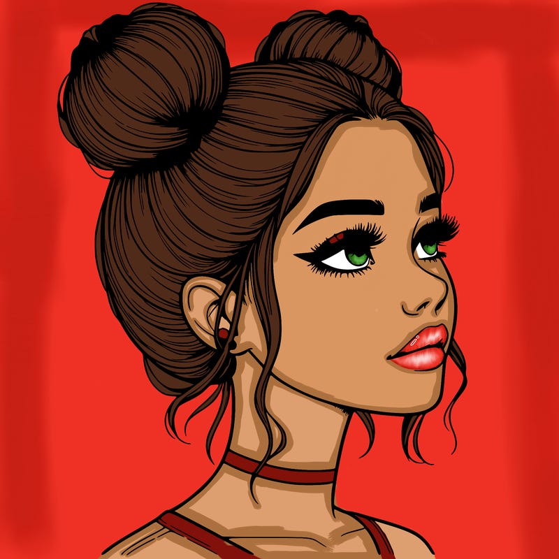 realistic girl with buns on the top of her head