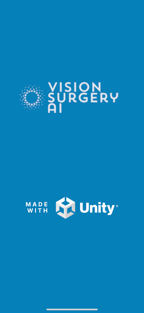 Splash screen for VSAI Detection app showing the Vision Surgery AI and Unity logos on a blue background