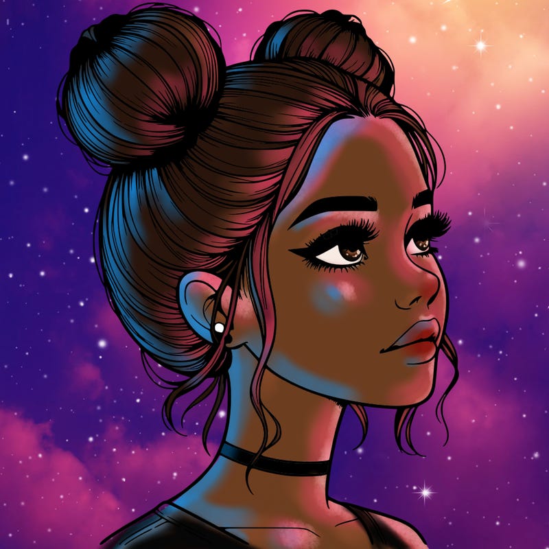 realistic girl with buns on the top of her head