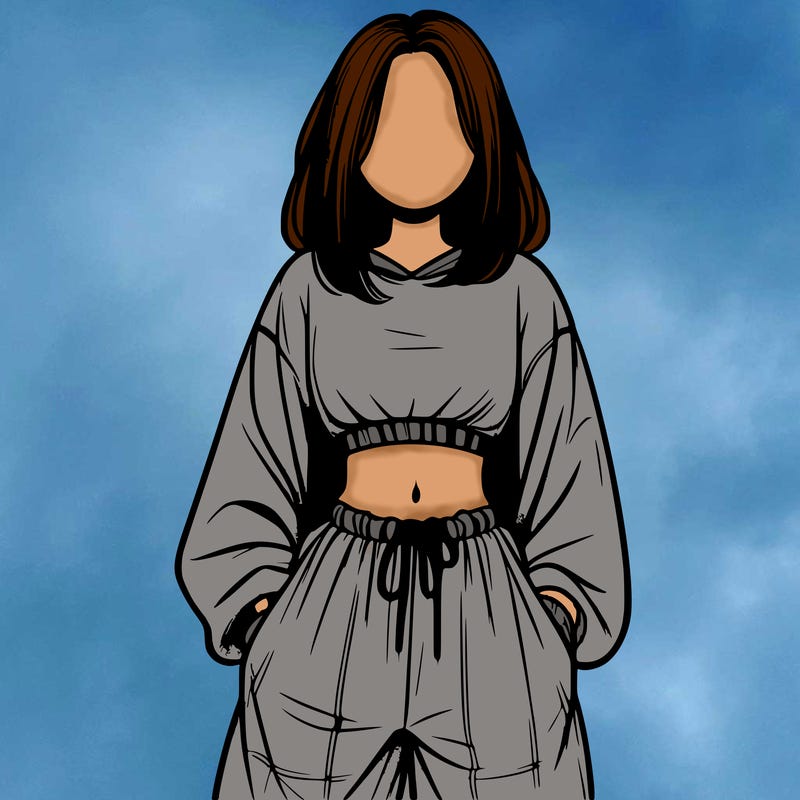 realistic girl faceless with baggy pants and a crop top
