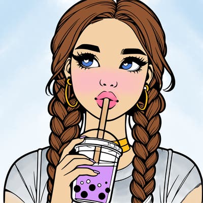 realistic girl with braided hair drinking boba