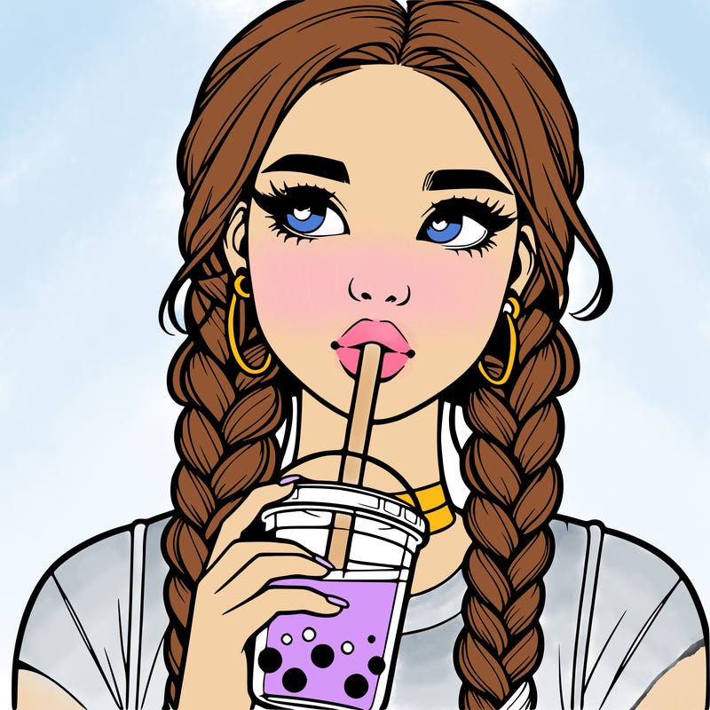 realistic girl with braided hair drinking boba