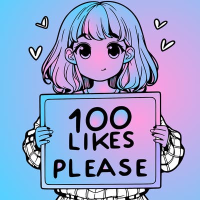 a girl holding a sign saying 100 likes please
