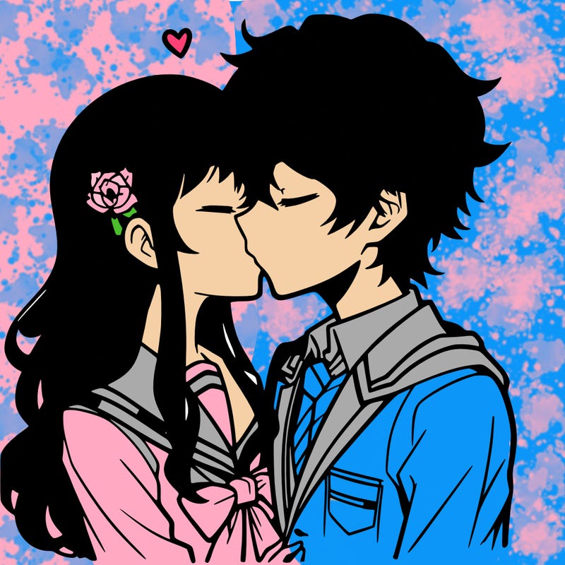a anime girl kissing a anime boy